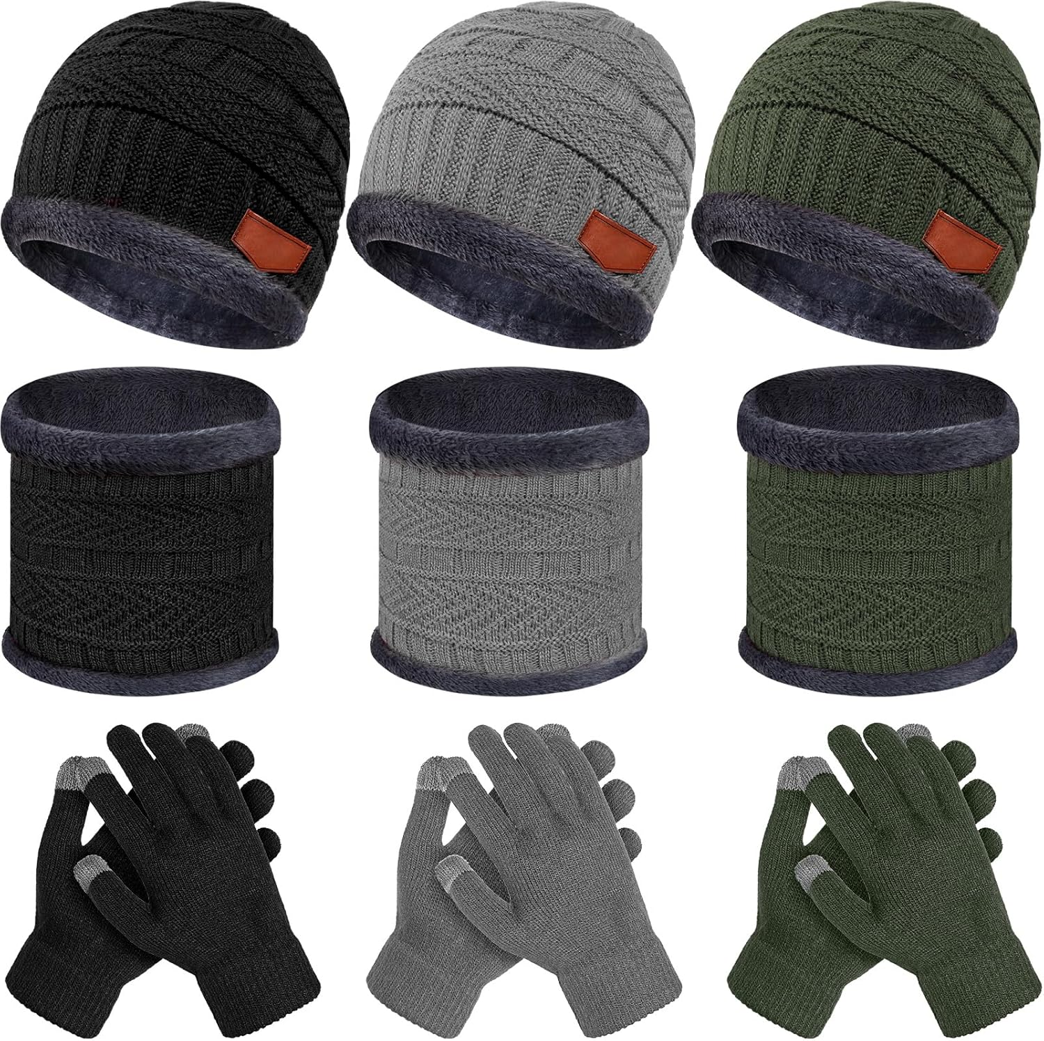 JaGely 9 Pcs Kids Winter Hat Glove Scarf Set Toddler Knit Beanie Cap Warm Neck Warmer Scarf Touchscreen Glove for 5-14 Years