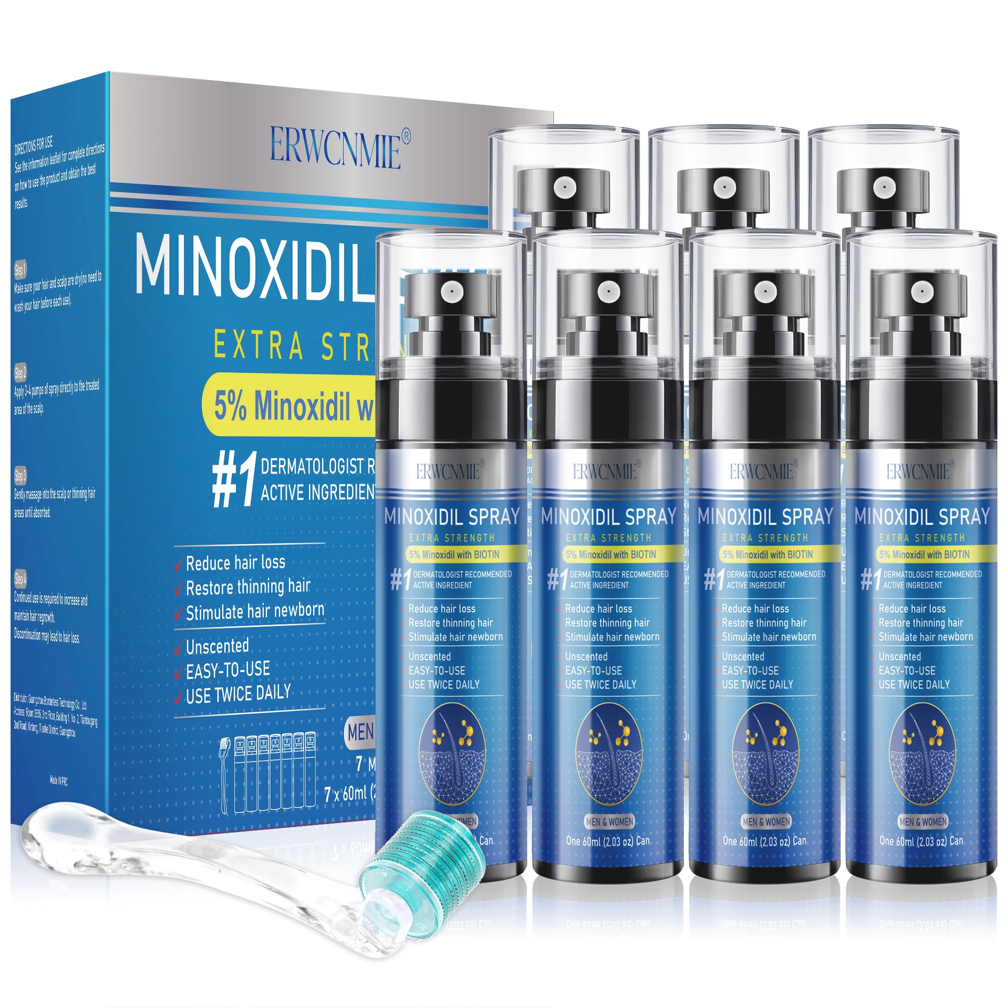 5% Minoxidil Hair & Beard Growth Spray for Men and Women, 7-Pack, 11-Month Supply
