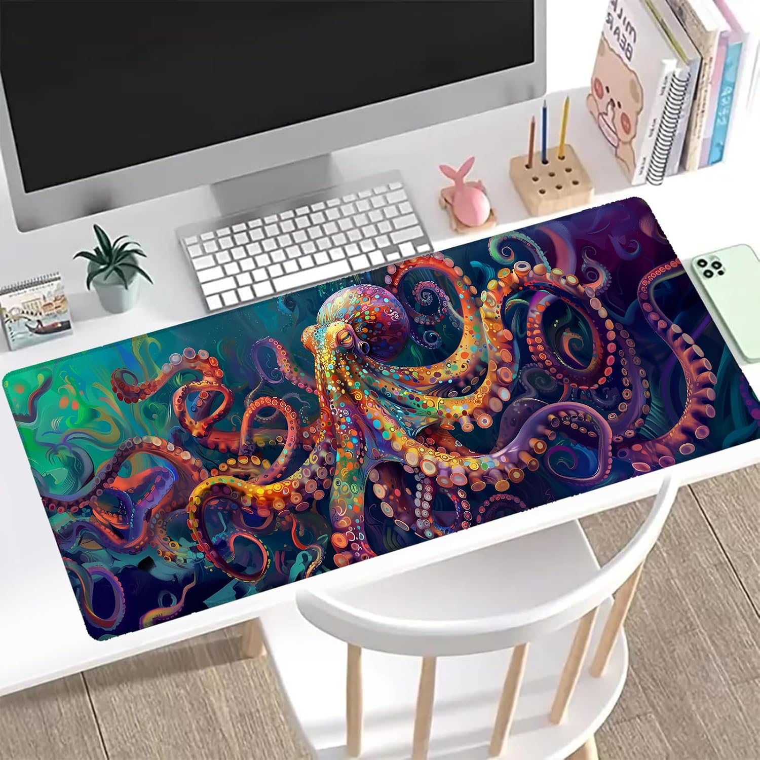 Octopus Gaming Mouse Pad, Office Desk Mat, Anti-Slip Rubber Base Cool Aesthetic Mouse Pads for Computer Laptop Keyboard School Home Desktop Gamer Home Accessories Decor 31.5" x 11.8"