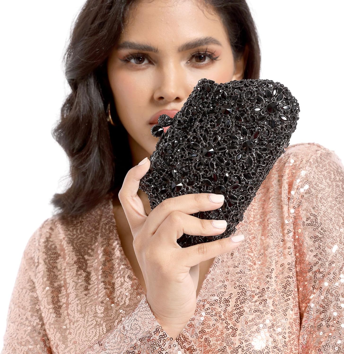 Boutique De FGG Women Crown Minaudiere Handbags Formal Evening Bags Flower Crystal Clutch Purses Wedding Clutch Bag,Mini - Image 3