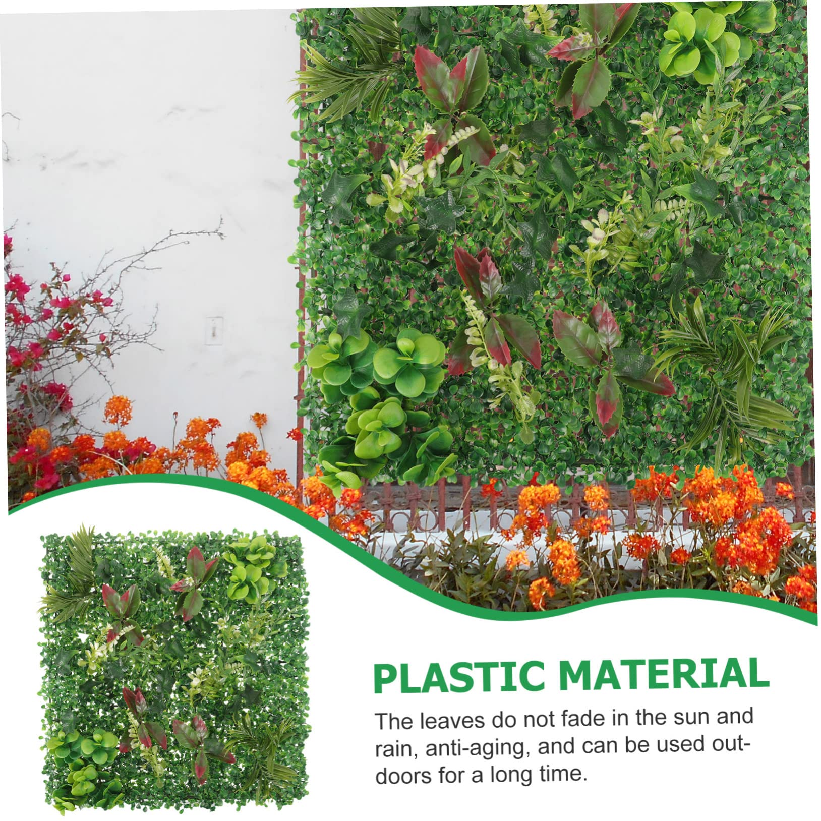 Mikikit Mur Végétal Artificiel 50x50 Cm en Ldpe Vert, Fausse Pelouse Décorative Anti-UV, Facile à Installer pour Décoration Murale Intérieure et Extérieure