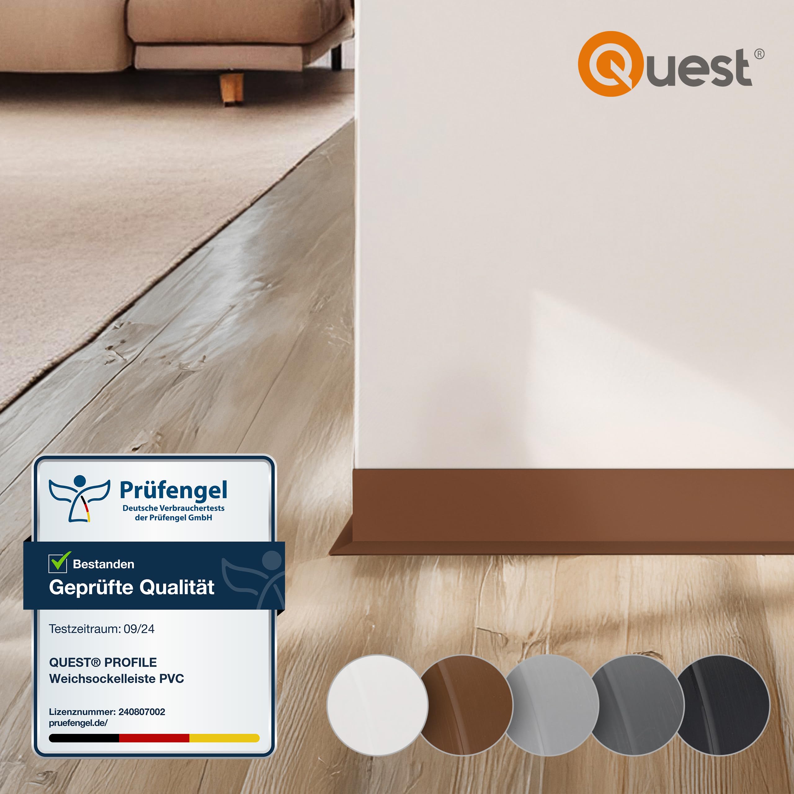 Quest Rodapié Flexible PVC 100x25 mm - Marrón, 10 m