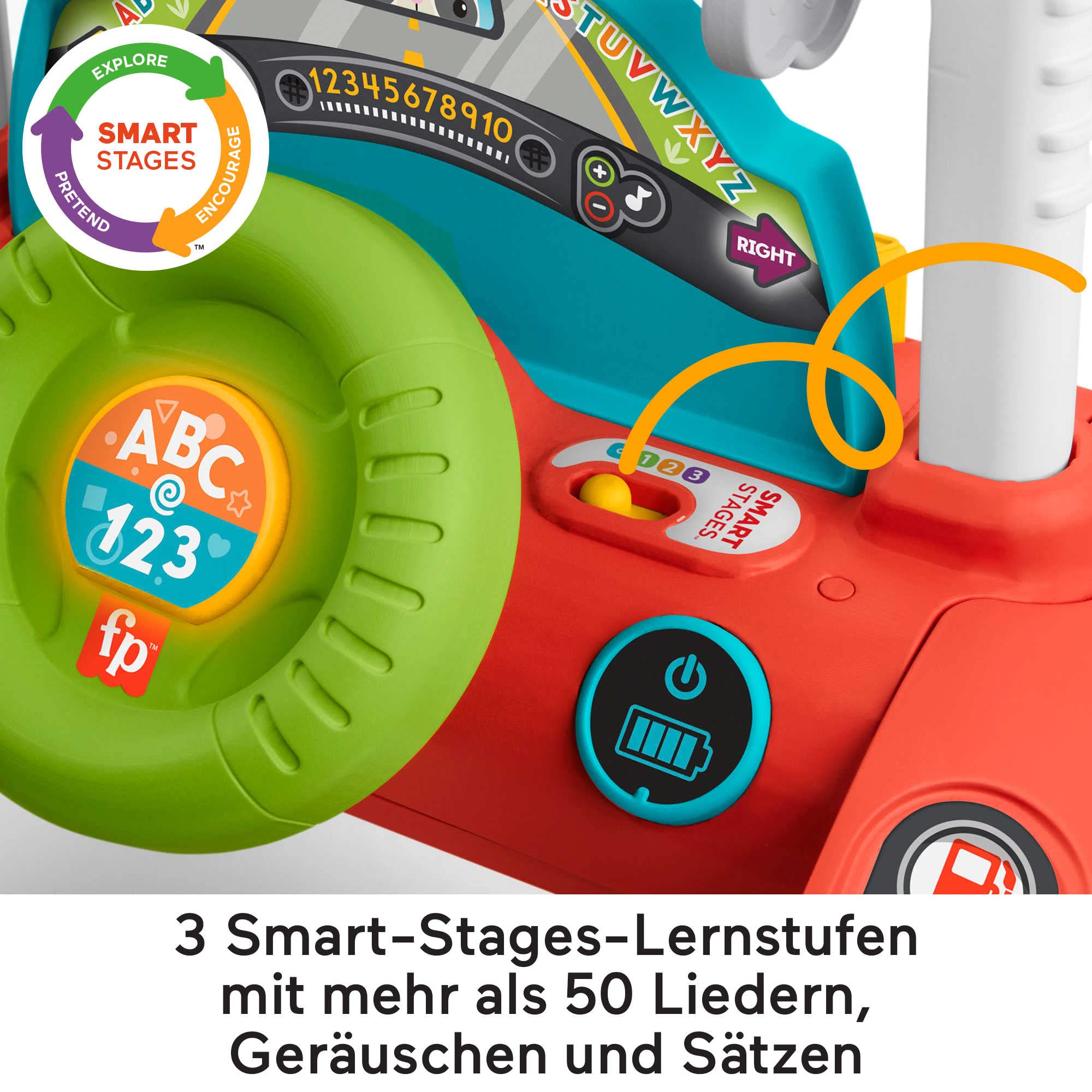 Fisher-Price - 2-Seiten Auto-Lauflernwagen, mitwachsendes interaktives Spiel-Center mit über 50 Liedern,Deutsche Edition, Babyspielzeug für Kinder ab 6 Monaten, HJP50