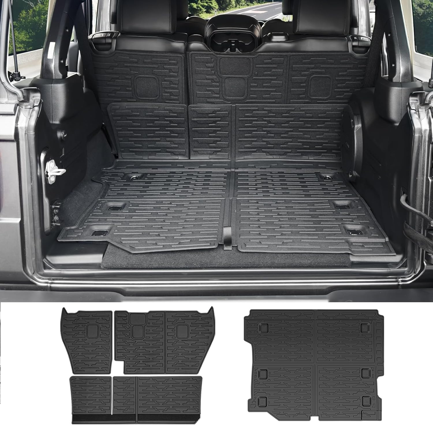 Cargo Liners for 2018-2025 Jeep Wrangler JL Unlimited 4X4 4 Door,Trunk Mat with Seat Back Cover Accessories All Weather Rear Cargo Mat Backrest Protector for JL/JLU Gas Type (Not for 4XE) For 18-25 Wrangler JLU 4X4