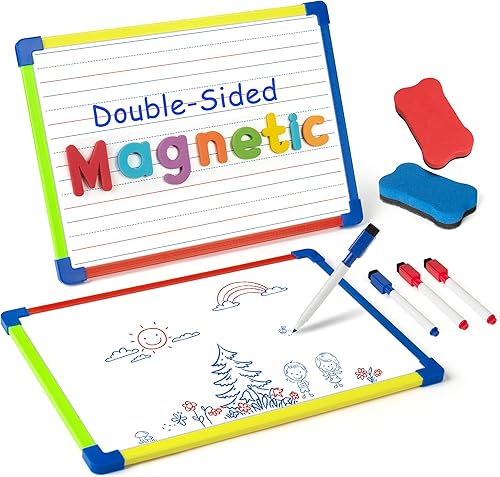 Miniatura 2 de D-FantiX Juego de pizarra blanca magnética pequeña y 2 tablas de rastreo del alfabeto de borrado en seco