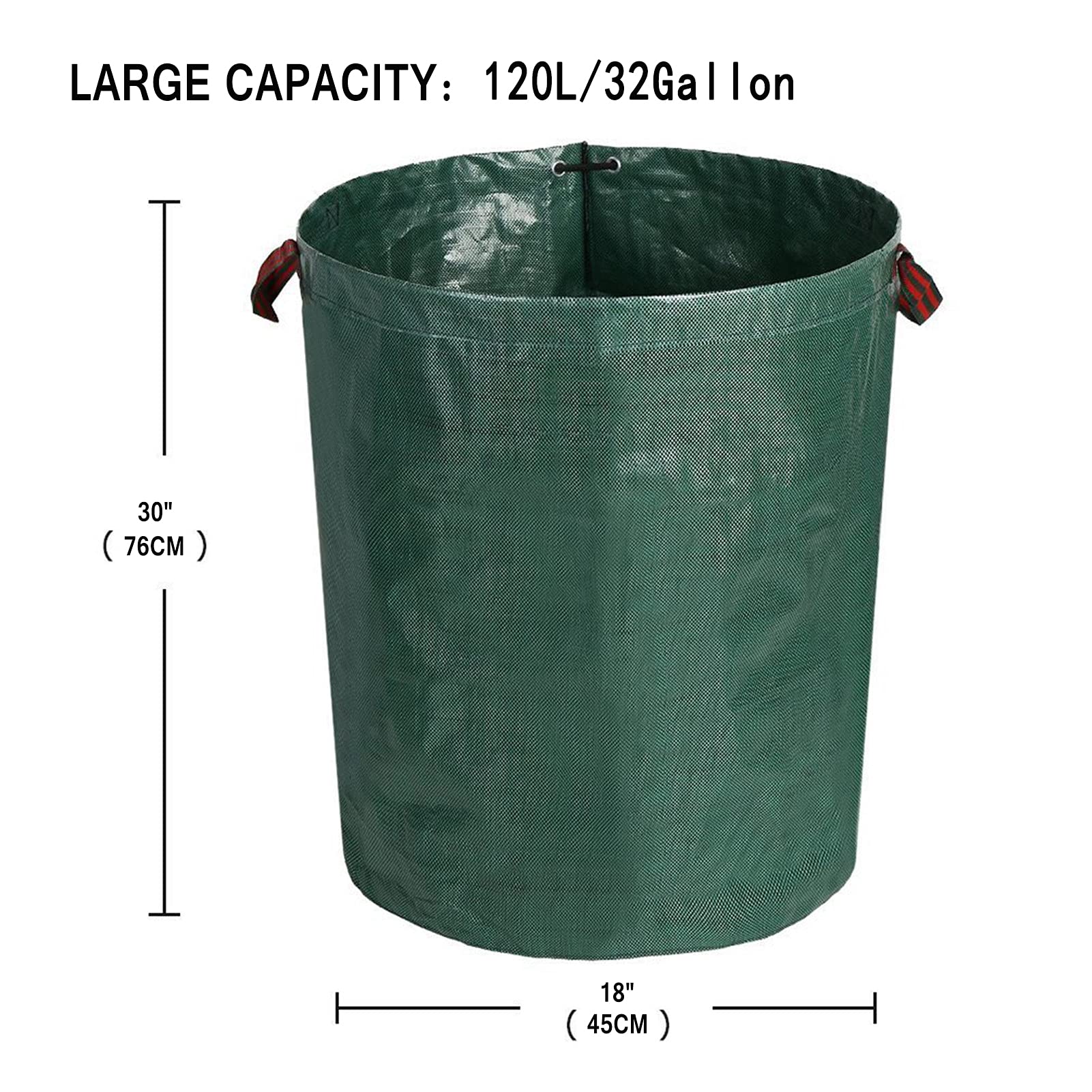 Bolsas De Basura De Jardín 120L,Saco De Jardín Resistente con Mango,Bolsas De Hierba De Hojas Plegables Y Reutilizables,Bolsas De Jardín Verde Premiums, (H 76 Cm, D 45 Cm),4PCS