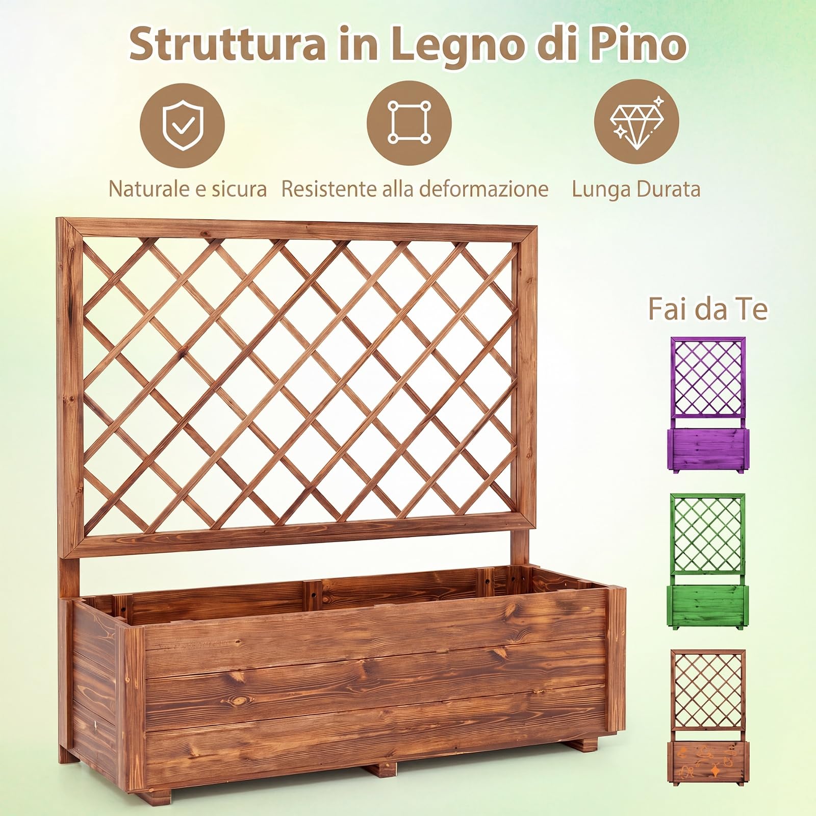 COSTWAY Fioriera Rialzata con Traliccio | Letto Rialzato da Giardino in Legno con Grigliato e Fori di Drenaggio, per Piante Rampicanti da Interno ed Esterno