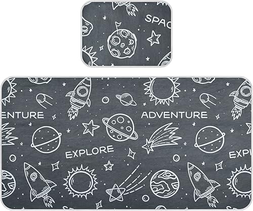 Space Rockets - Protector de colchón para cuna, funda de colchón de enfriamiento para colchón, almohadillas de enfriamiento de seda de hielo y