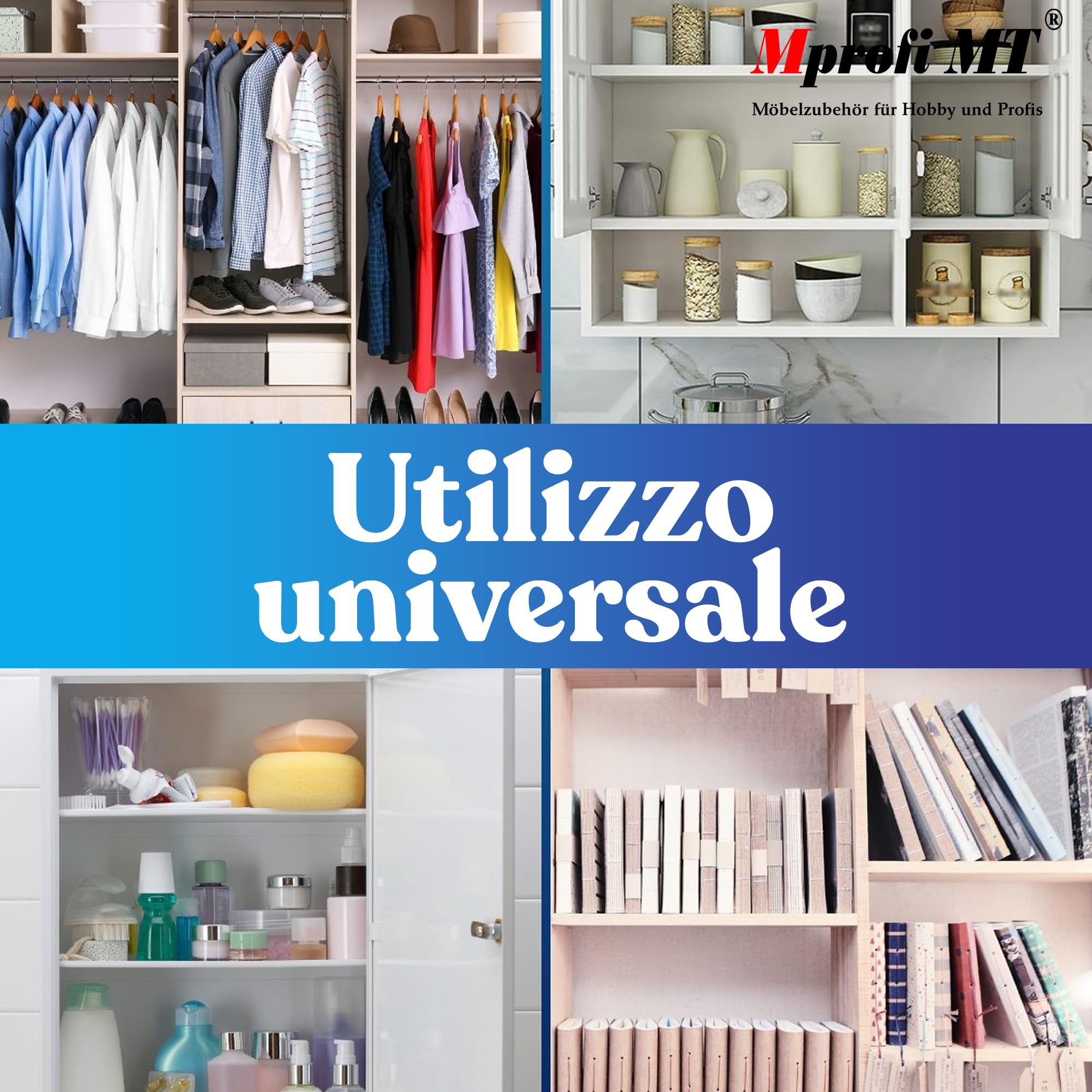 Mprofi MT® 200 Pezzi | Perni di Supporto per Ripiani Ø5mm | Reggimensola con Anello in Acciaio Zincato per Armadi, Mobili e Scaffali | Supporti per Mensole e Ripiani in Legno