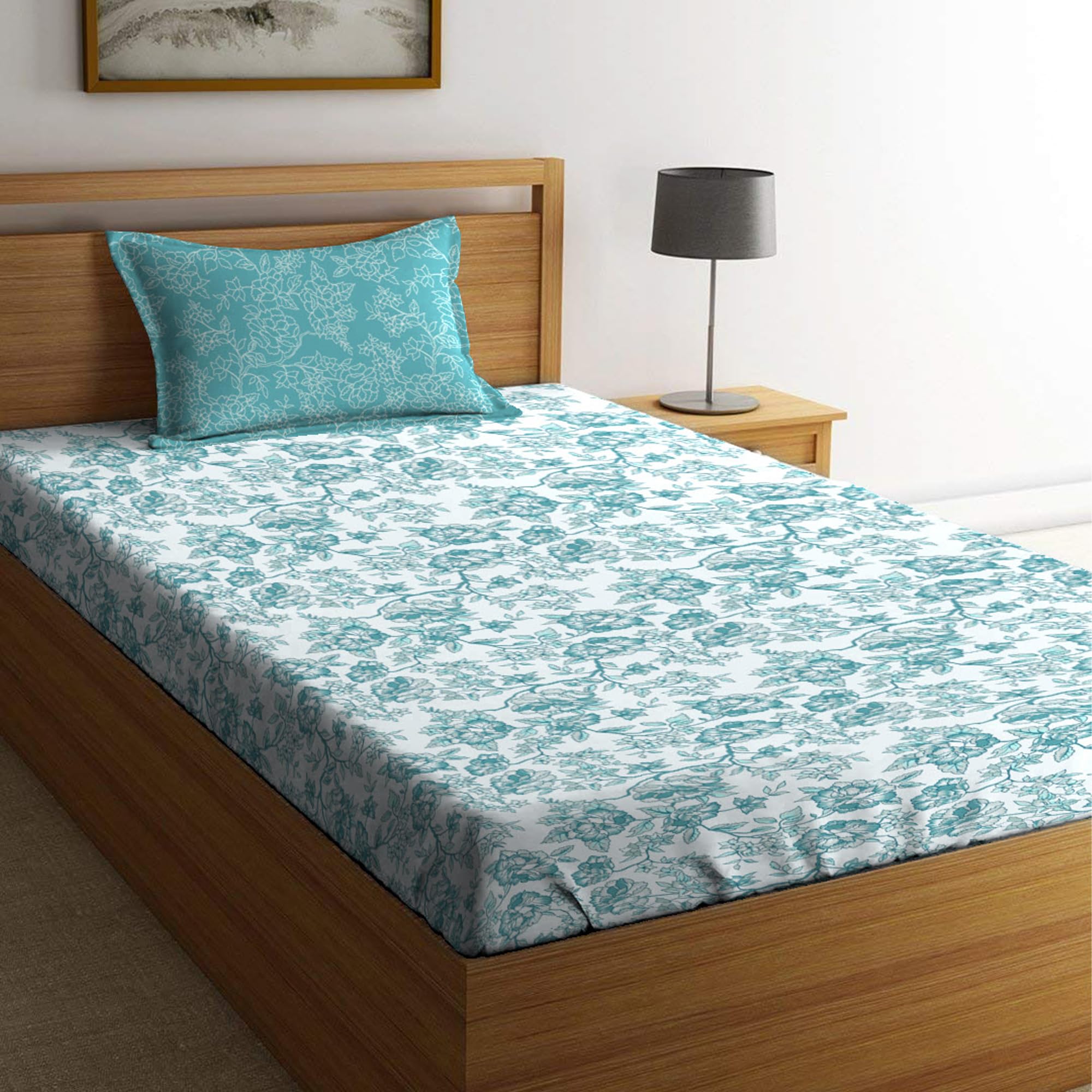 Mytrident Urban Comfort Bedsheet for Single Bed Cotton, 144 TC, 100% Cotton Bedsheet, Juliet Blue-image-21