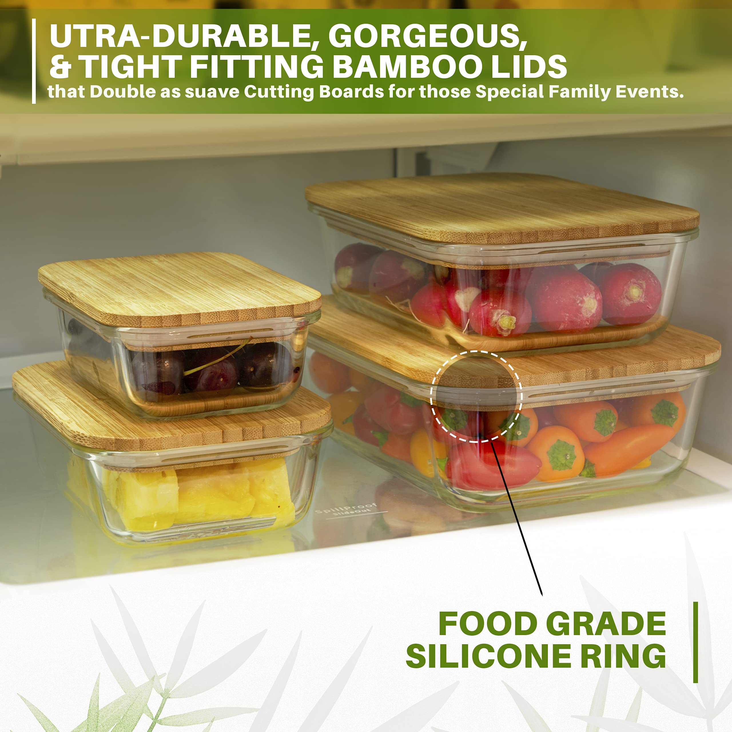 Buy Glass Food Storage Containers with Lids (Bamboo) 4 Piece Value