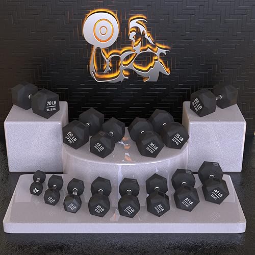 Miniatura 6 de Mancuerna prisma para entrenamiento de fuerza, 5 a 70 libras de hierro fundido recubierto de goma, para gimnasio y entrenamiento en casa Nordic