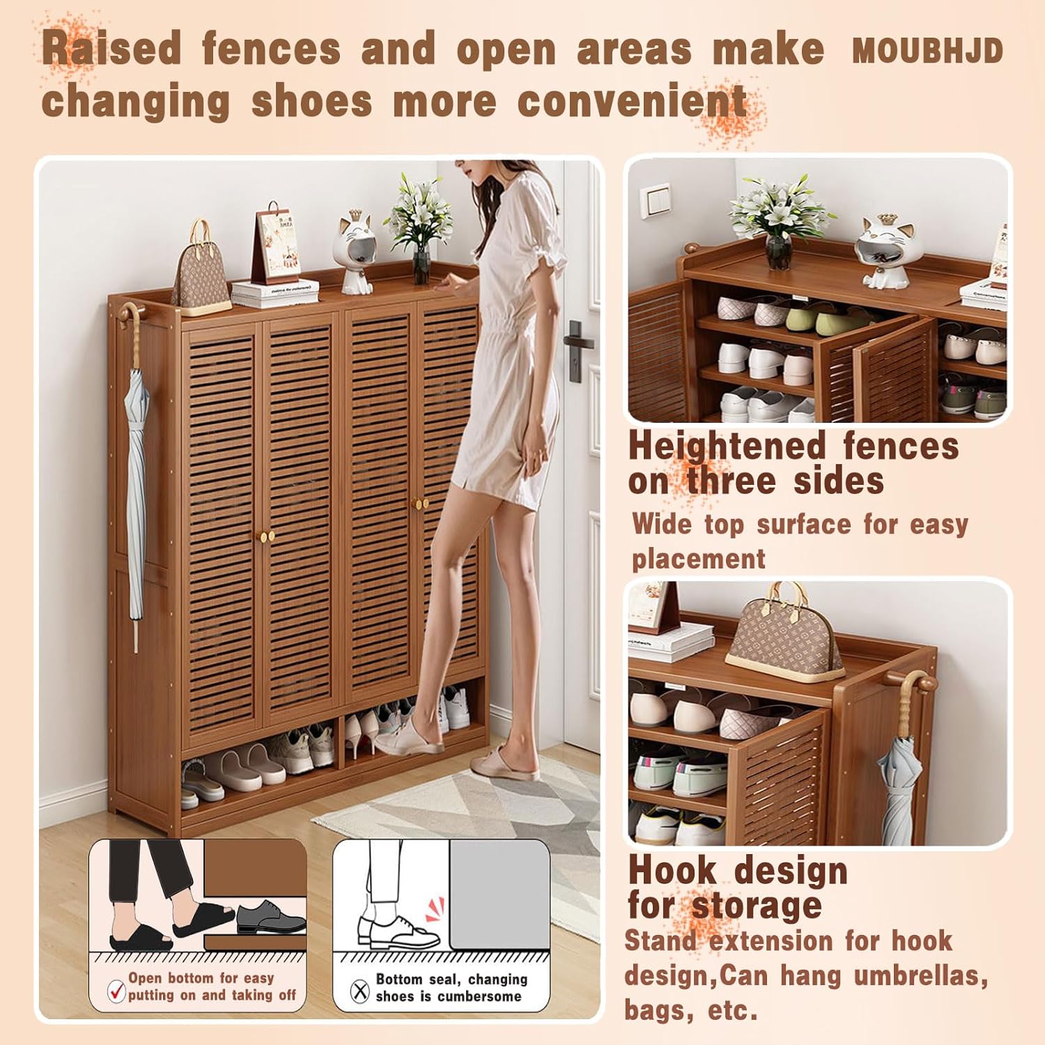 Shoe Storage Cabinet Cabinets Hallway Slim Cupboard Cupboards Hallways Slimline，Bamboo 9 Tier Vertical Shoe Rack Freestanding Cabinet with Adjustable Dividers for Entryway Space Saving Styli