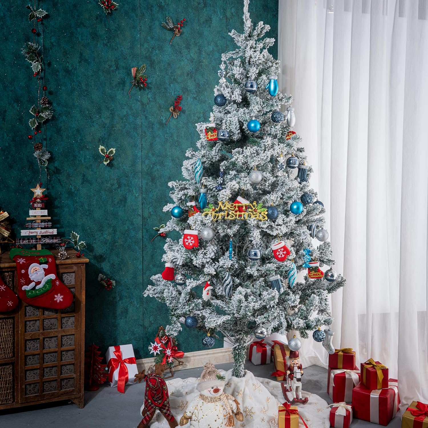 87Pcs Christmas Ball Ornaments Set, Assorted Shatterproof Hanging Tree Decorative for Xmas Tree Holiday Party and Home Decor (Blue & Silver)