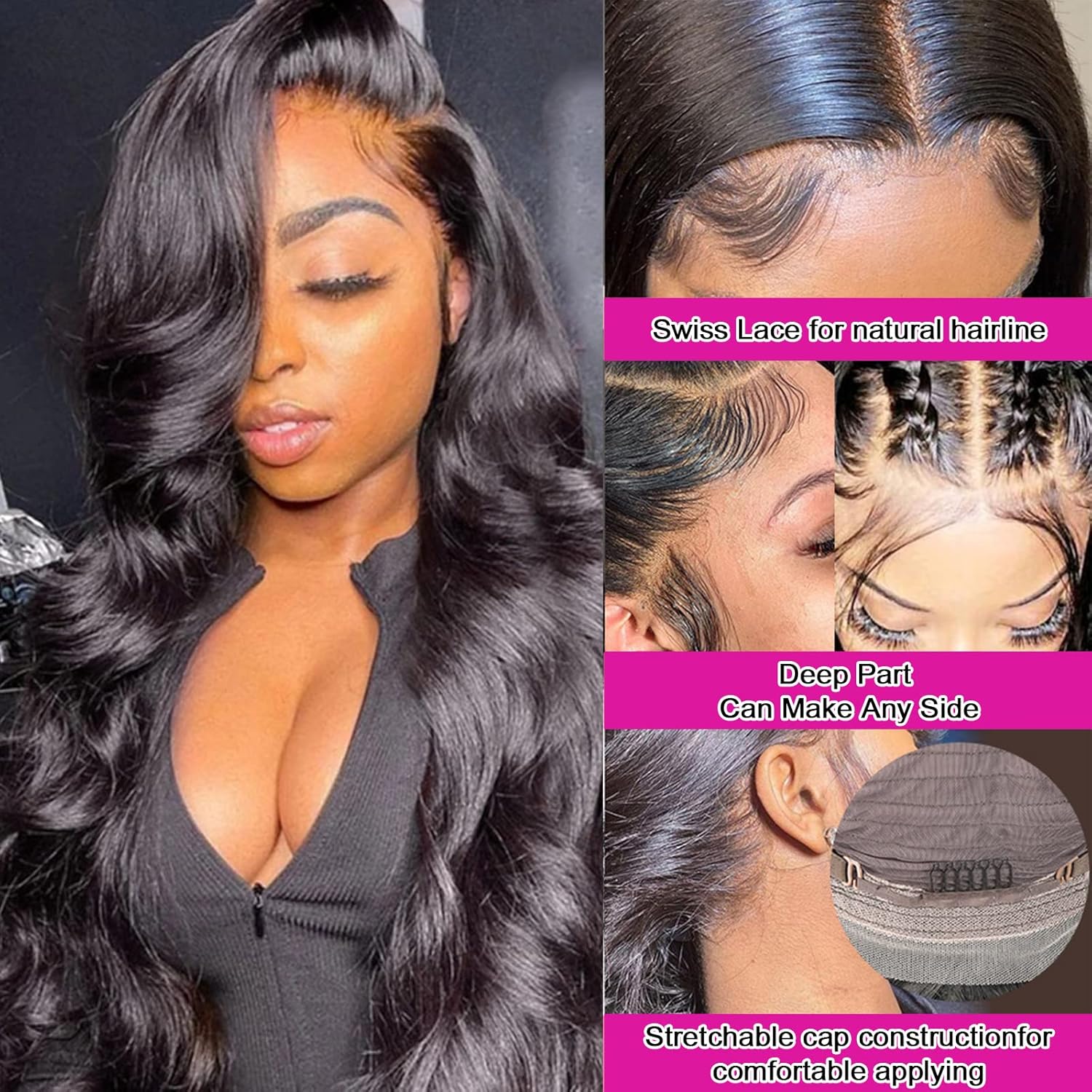 Aicrelery Lace Front Wigs Human Hair Body Wave 13x6 HD Lace Frontal Wig Pre Plucked Bleached Knots With Baby Hair 180 Density Brazilian Human Hair Wigs for Black Women (24 Inch, Natural Color)