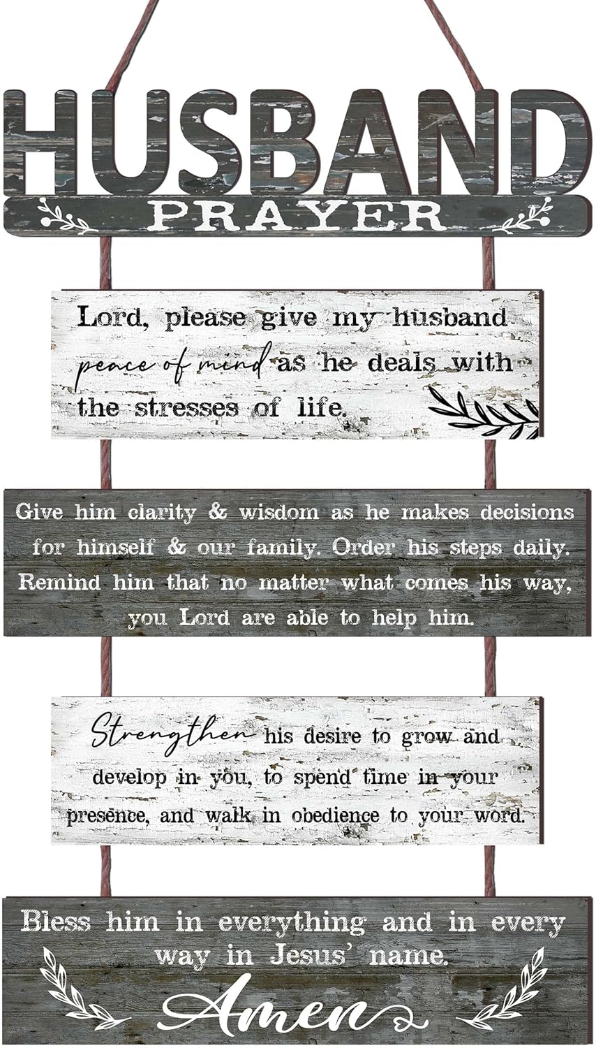 Yudarte Prayer for Husband Rustic Wall Sign with 5pcs Panels Strung Together - Christian Religious Inspiring Farmhouse Home Decor - Sweet Warming Gifts for Men,Him,Guy