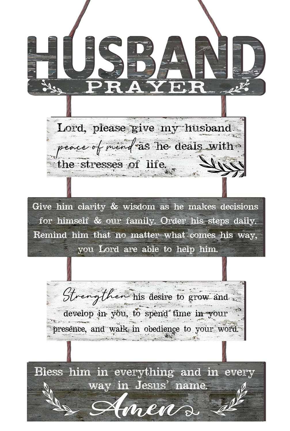 Yudarte Prayer for Husband Rustic Wall Sign with 5pcs Panels Strung Together - Christian Religious Inspiring Farmhouse Home
