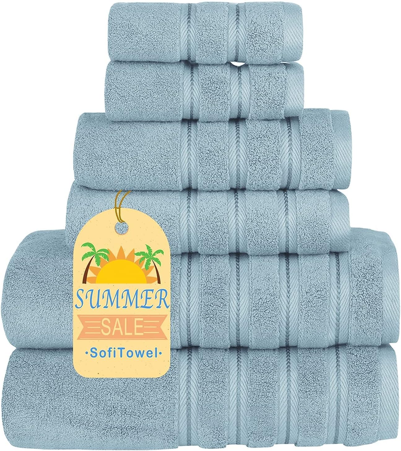 Sofi Luxury 700GSM Towels Bathroom Sets 6 Piece Soft Turkish Cotton Bath Towel Set Spa Towels Lint Free Light Blue : Home & Kitchen