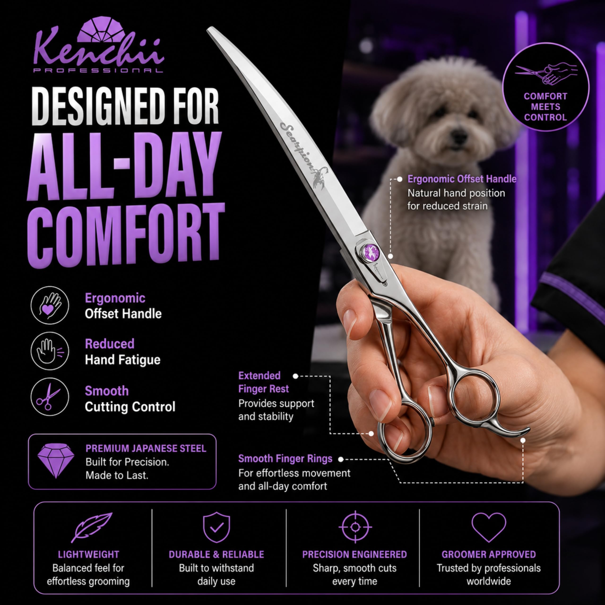Kenchii Scorpion Grooming Shears 9 Curved by Kenchii