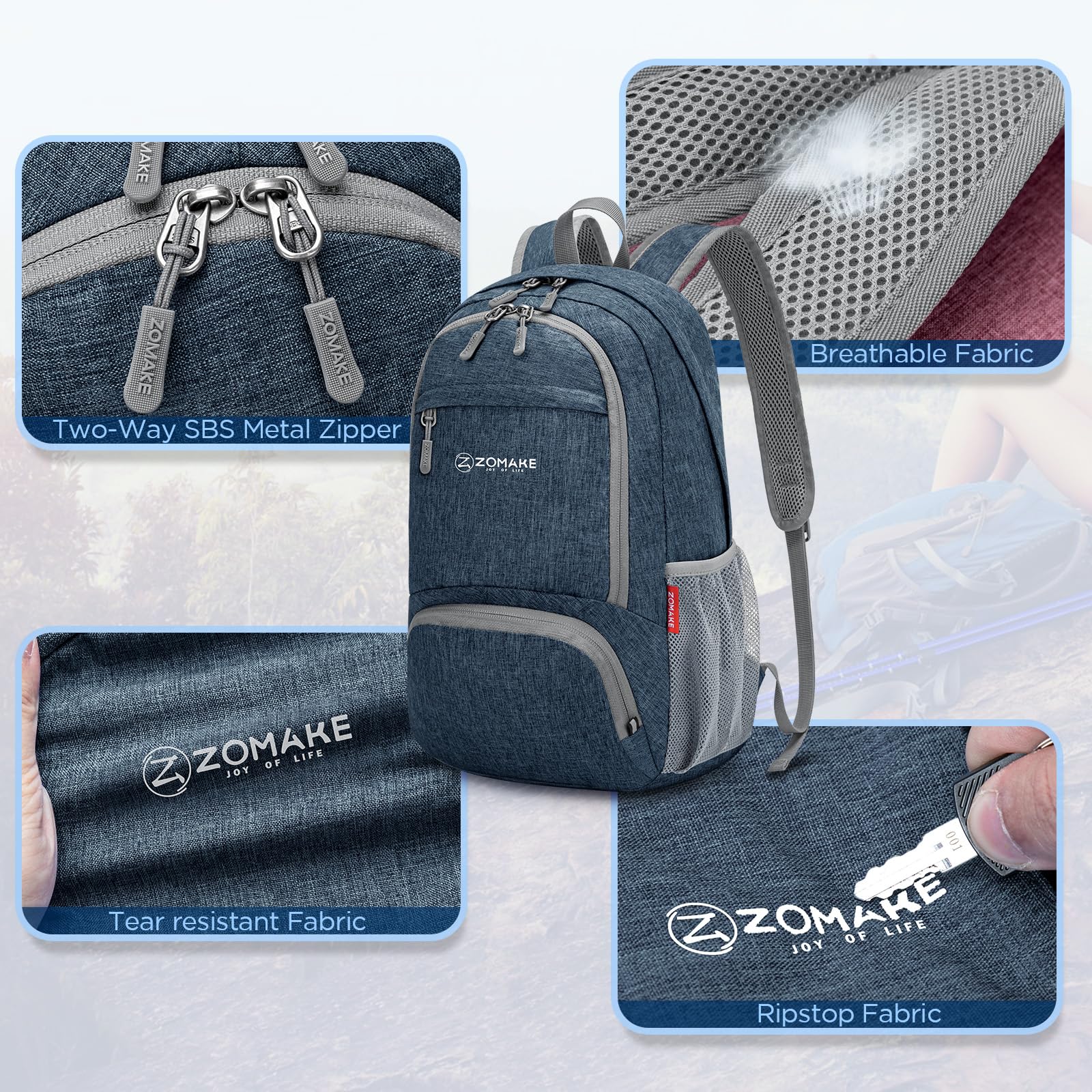 ZOMAKE Ultraligera Pequeña 20L Mochila Plegable para Senderismo Montaña Excursion Mochilas Ligeras Viajar para Hombre Mujer
