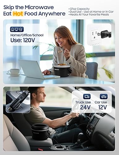 Miniatura 2 de Lonchera eléctrica, calentador de alimentos portátil de 37 onzas con automóvil de 12 V24 V y enchufes para el hogar de 120 V, a prueba de derrames,