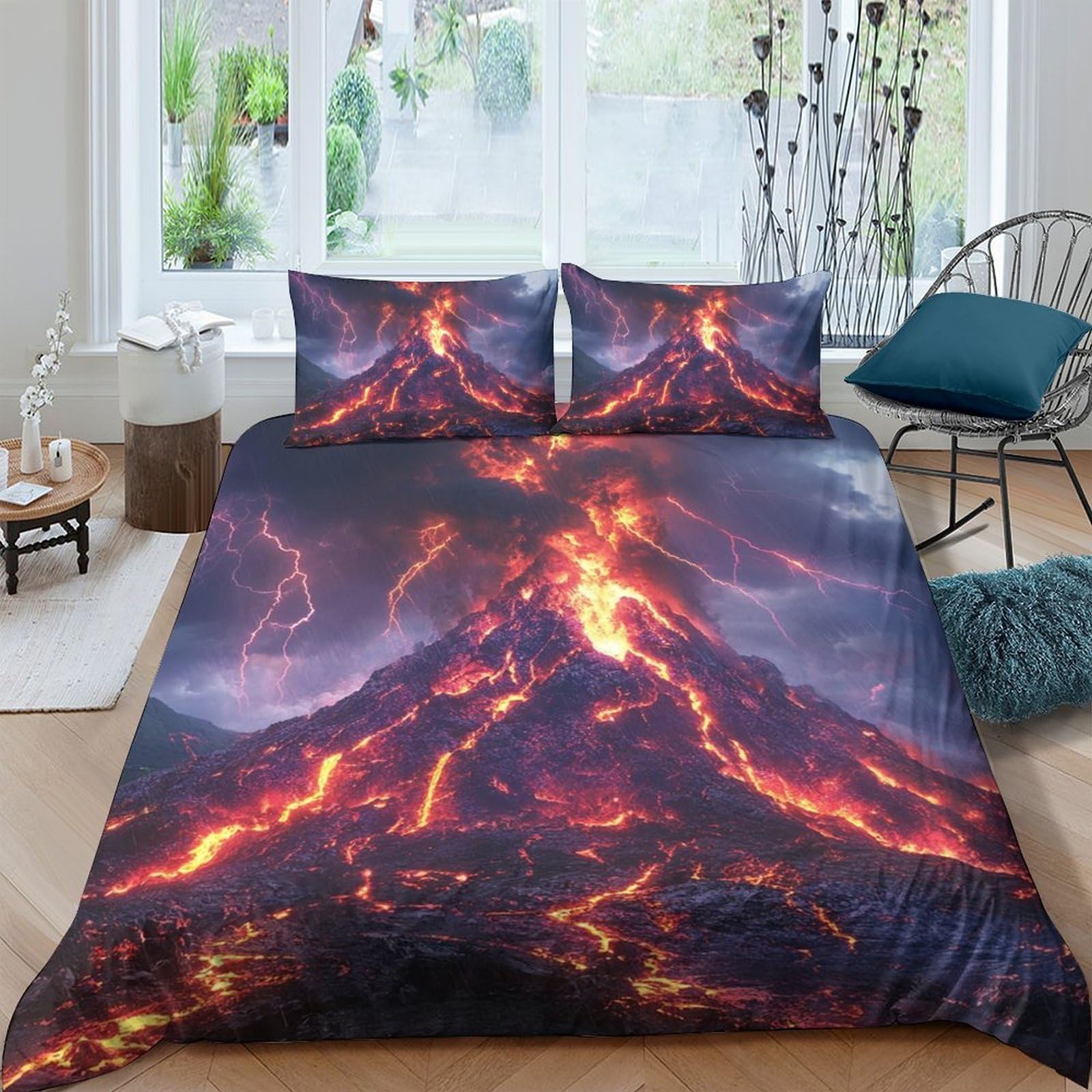 Ctjqhvkz Style-4 3D Printed Volcano Eruption Fitted Sheet Microfiber Soft Breathable Lava Mountain Mattress Cover For Bedroom Decor Single（135X200cm）