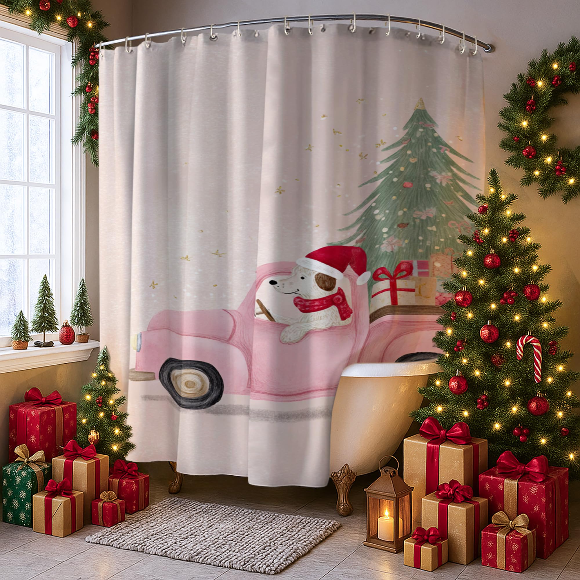Rideau de douche extra large 274x183cm imprimé Noël lavable avec crochets