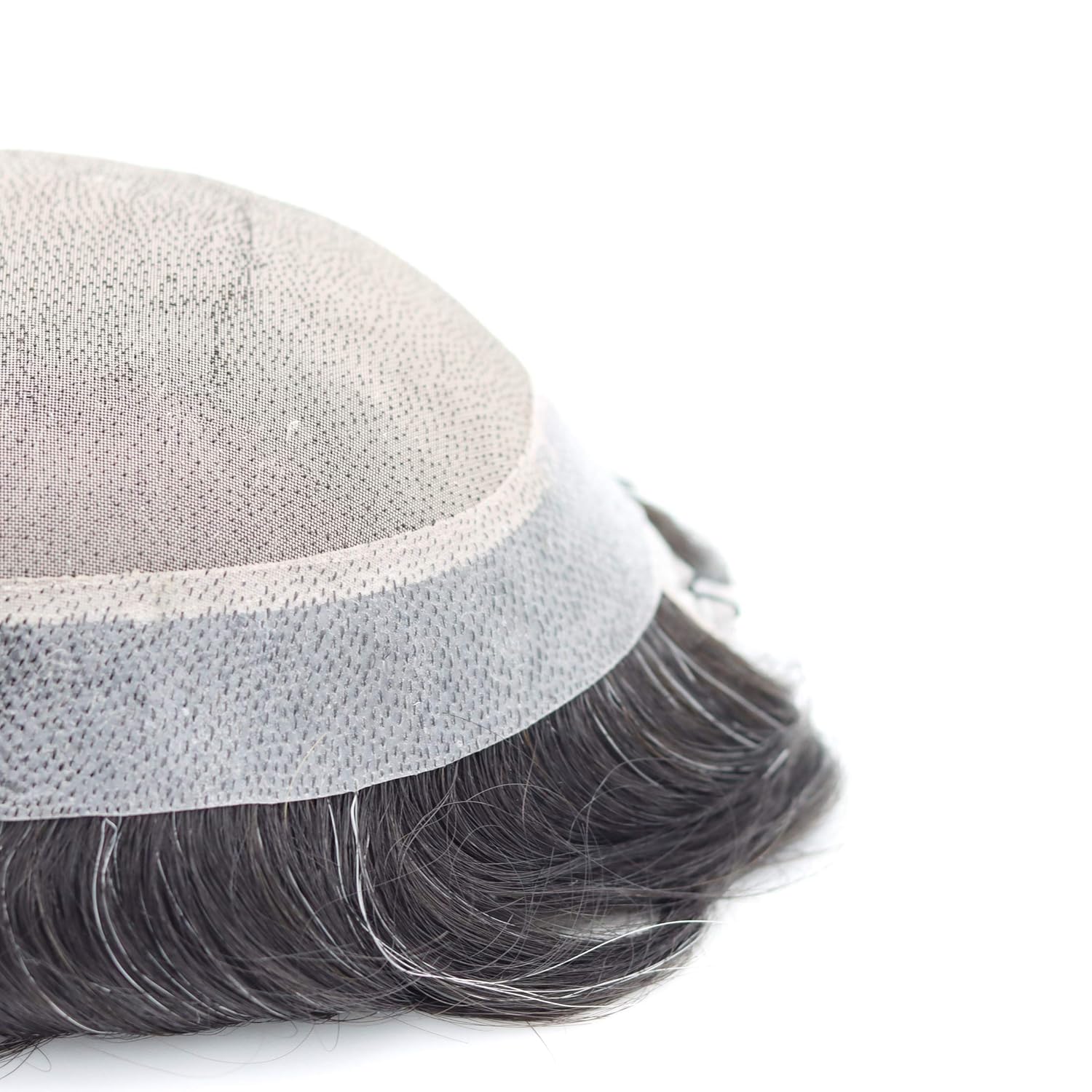 Superhairpieces Men's Toupee NM100B 120% Med Density 7"x9" Durable Mono Silk Top 100% Indian Remy Hair, 1.25" Clear Poly, A Shape Scallop Front Mens Toupee (Brown Black + 50% Synthetic Grey Hair)