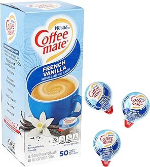 French Vanilla Liquid Coffee Creamer Singles, 50 Cream Singles Serve Box (18.7 Fl Oz.), Coffee Creamer Packets