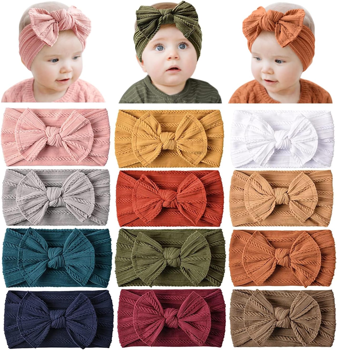Prohouse 12 Pack Baby Nylon Headbands Hairbands Hair Bow Elastics Handmade Hair Accessories for Baby Girls Newborn Infant Toddlers Kids(Terracotta)OEKO-TEX STANDARD 100