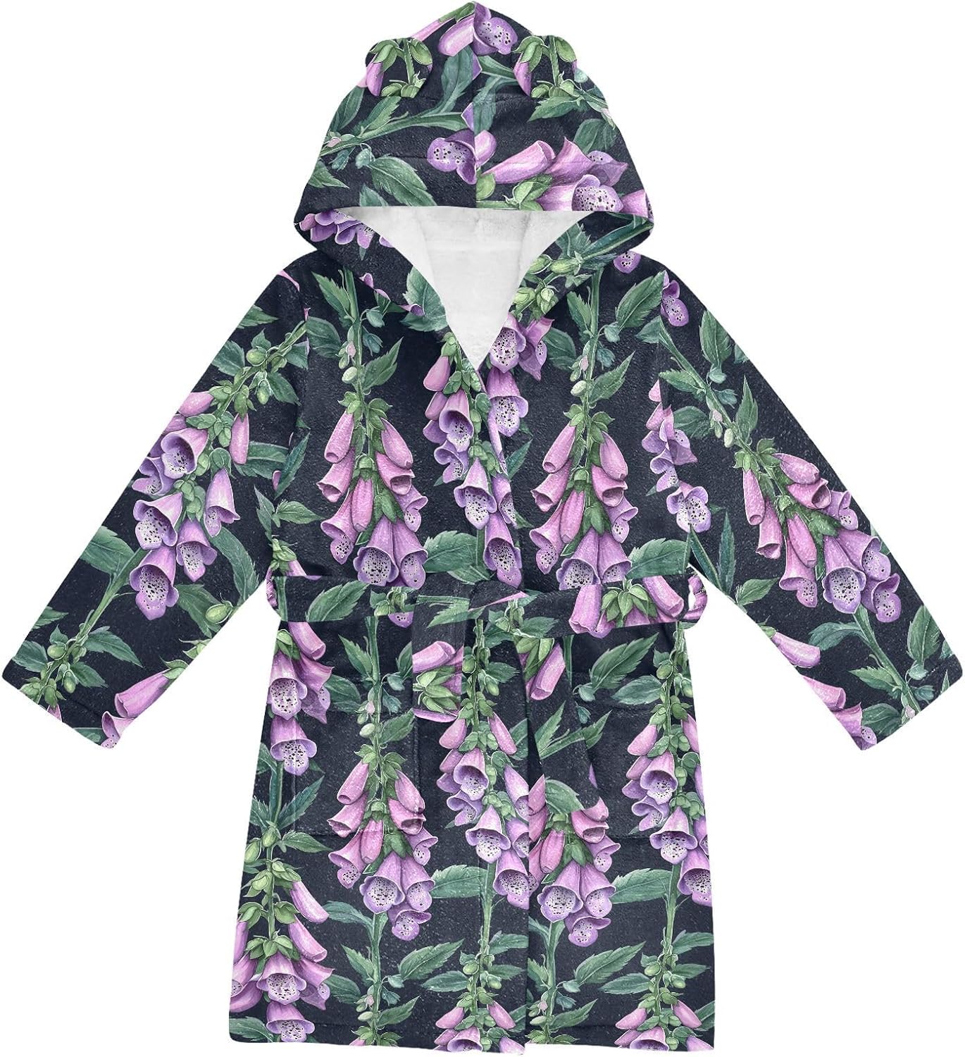 senya Foxglove Purple Toddler Hooded Bathrobe Kids Soft Plush Bath Towel Robes for Boys Girls 2-12 Years