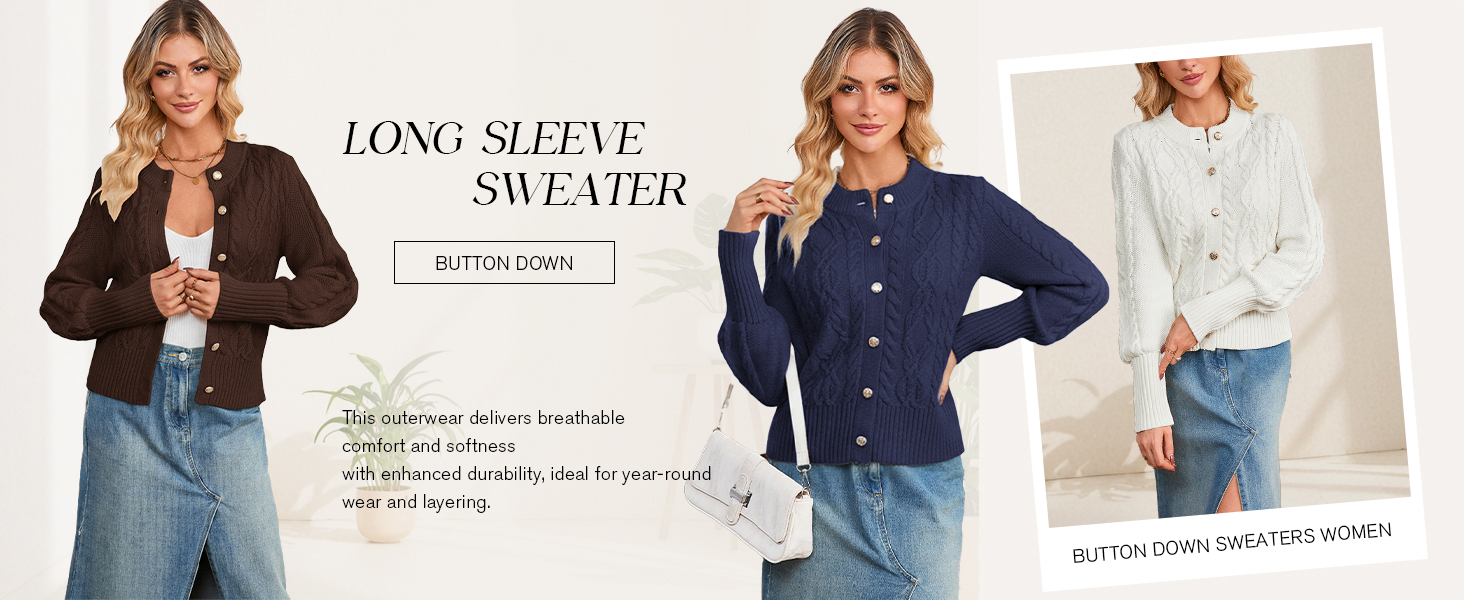 YEXPINE Women's Cardigan Sweater Button Down Long Sleeve Fall