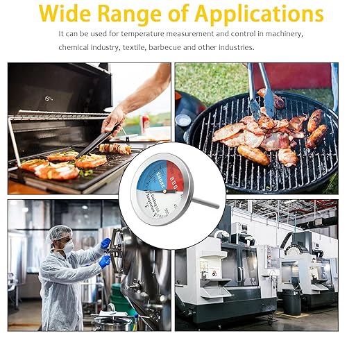 Miniatura 6 de Termómetro para ahumar barbacoa, indicador de temperatura de dial de 2 pulgadas con indicador de calor y grados Fahrenheit, sonda de acero