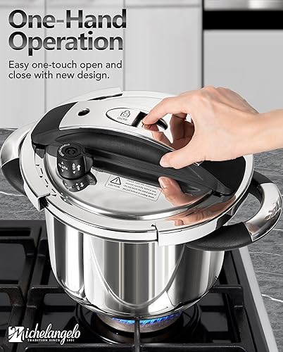 Miniatura 3 de MICHELANGELO Olla a presión de acero inoxidable 6.3 cuartos de galón, 3 en 1 Olla de Presion, sistema de bloqueo con una mano, compatible con