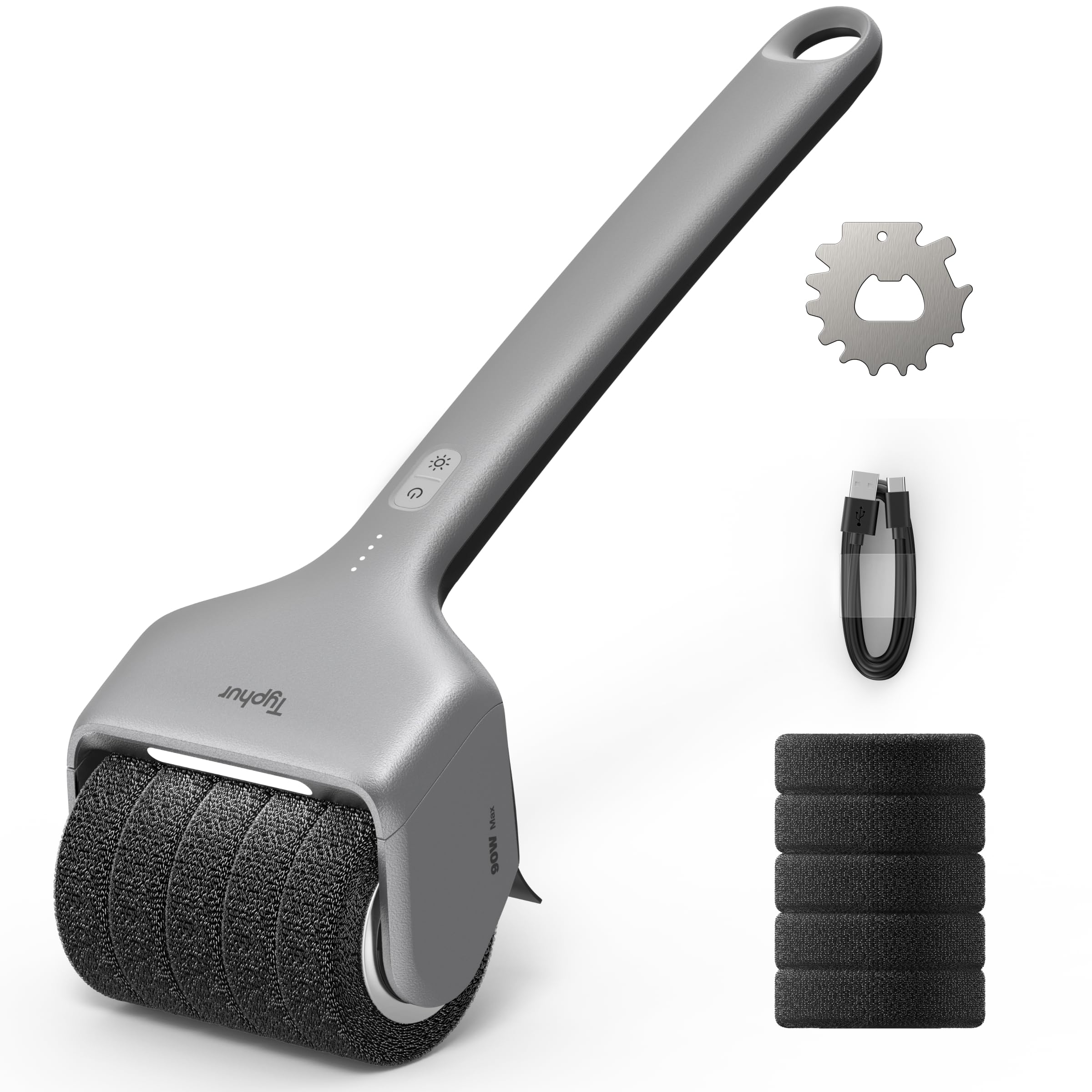 Typhur Cepillo eléctrico para Barbacoa, 90 W de Alto par de torsión, Limpiador de Parrilla Estable con Limpieza Profunda de Vapor, Cepillo inalámbrico sin cerdas para Rejillas Calientes, Limpia Entre