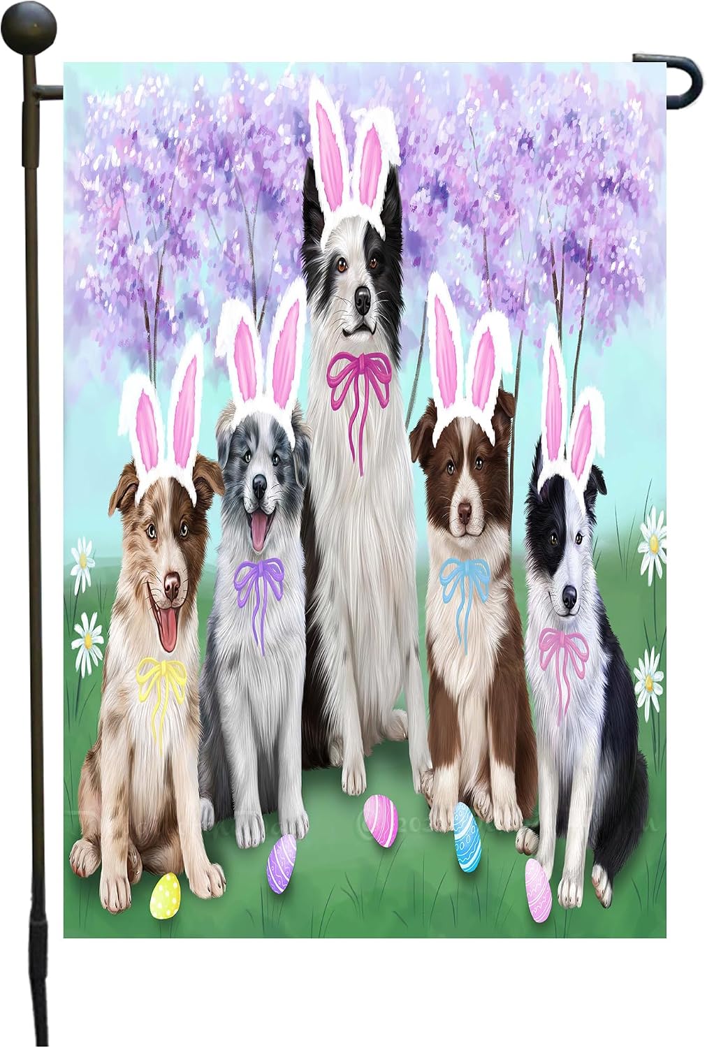 Border Collie Easter Day Colorful Garden Flags for Outdoor Decorations - Double Sided Yard Lawn Banner - Spring Festival Gifts for Pet Lover 12 1/2"w x 18"h