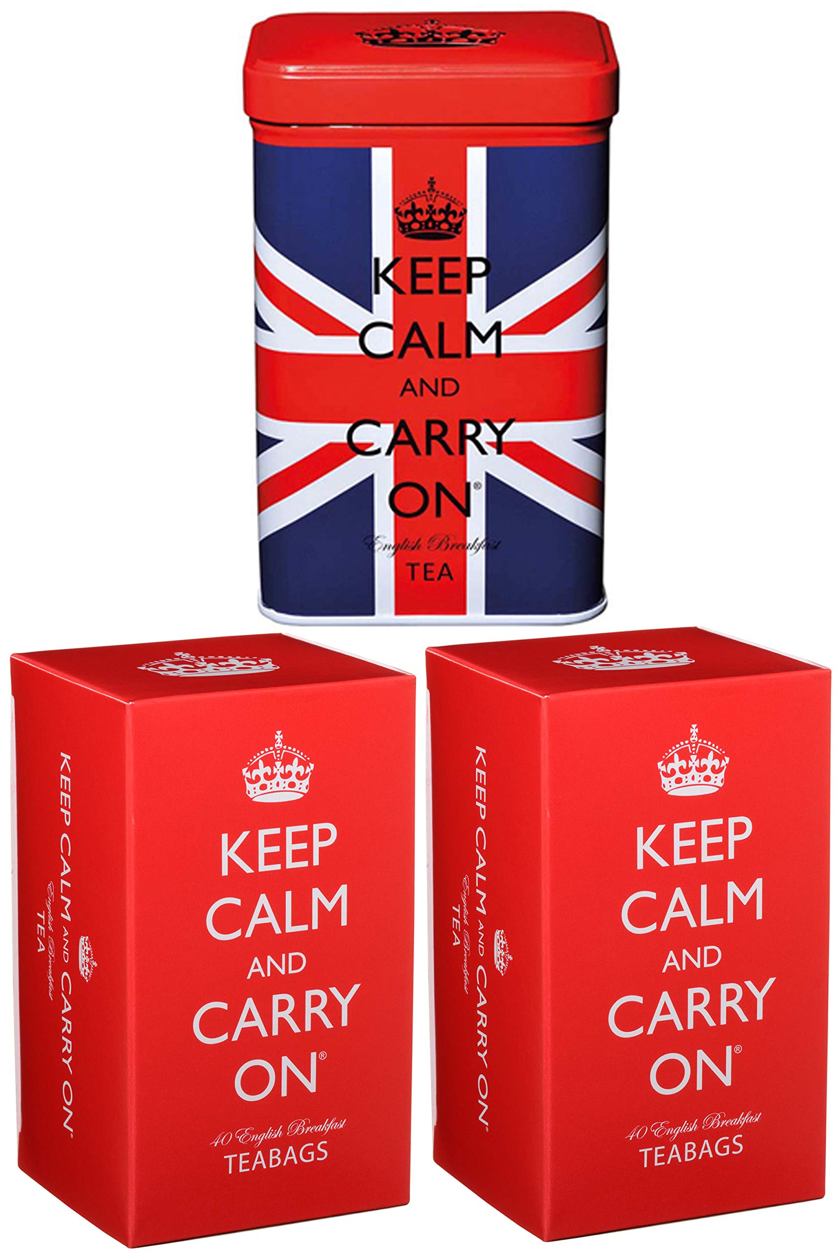 Keep Calm and Carry On English Breakfast Tea, Set of Tin and Two Cartons, 120 Tea Bags