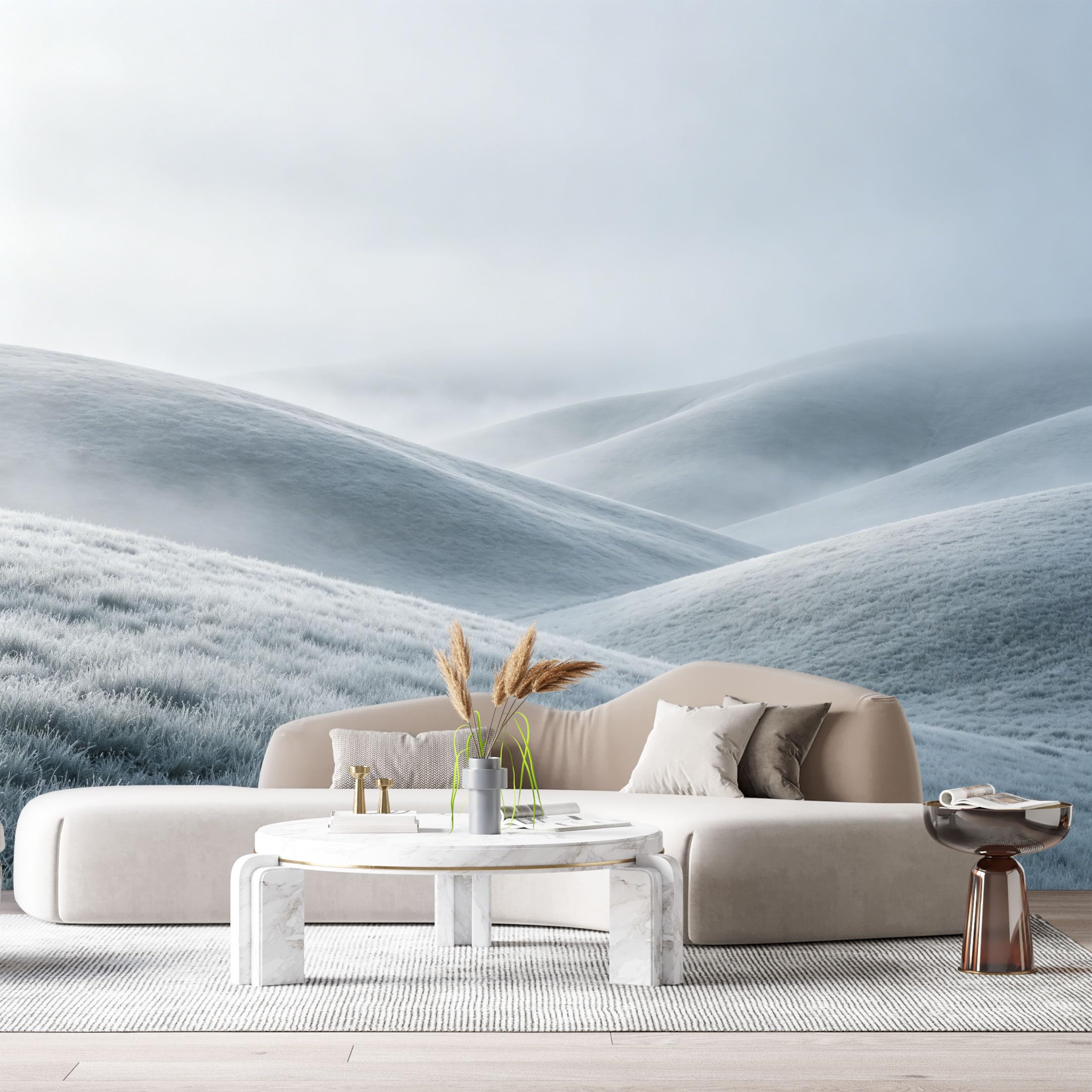 Custom Size Wall Murals Frosty Hills Landscape Minimalist Misty Valley SelfAdhesive Wall Fabric Removable Large Wallpaper for Photo Living Room