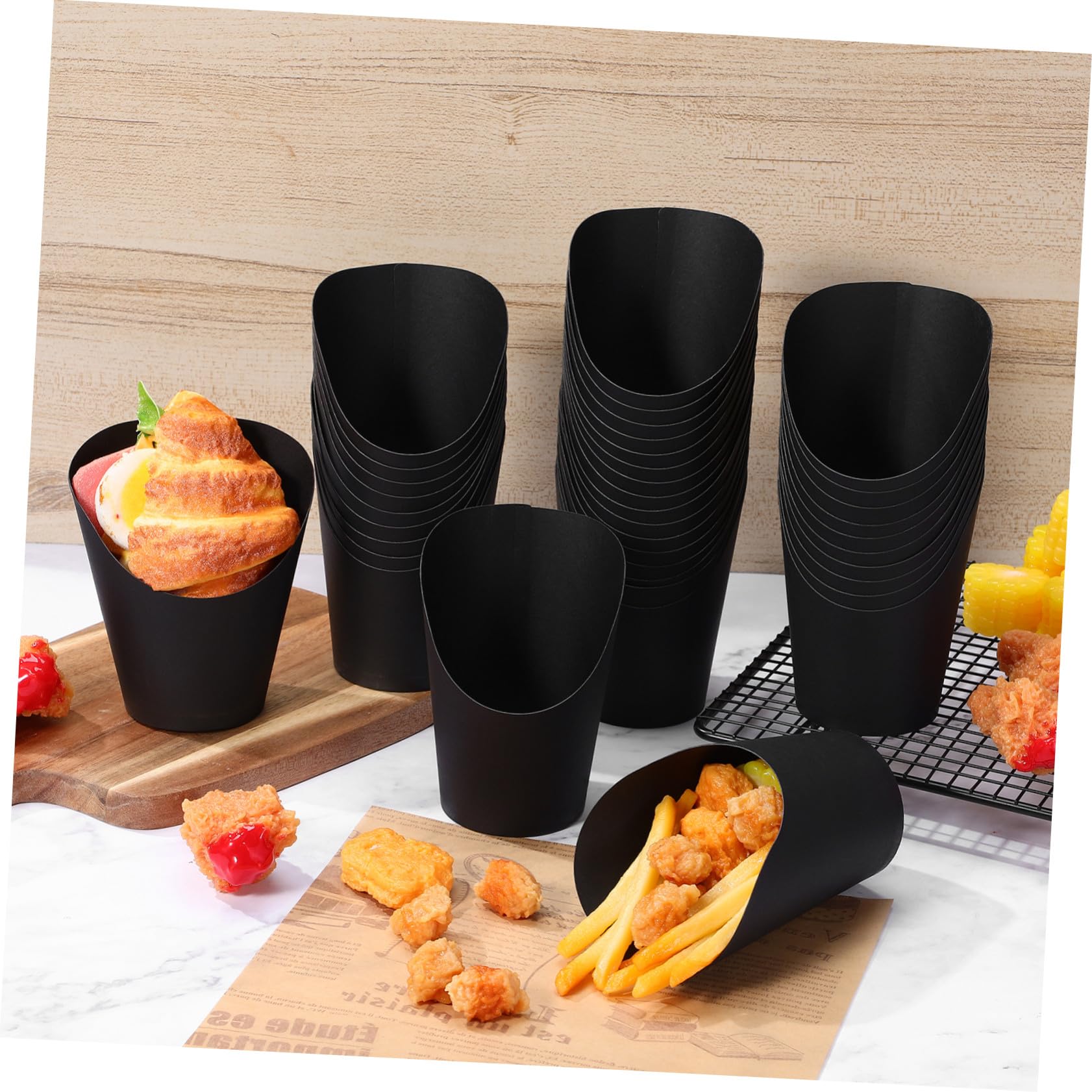 Baluue 100 Bicchieri di Carta Usa e Getta Nero da 14oz Apertura Obliqua, Resistenti per Patatine Fritte e Snack, per Feste ed Eventi