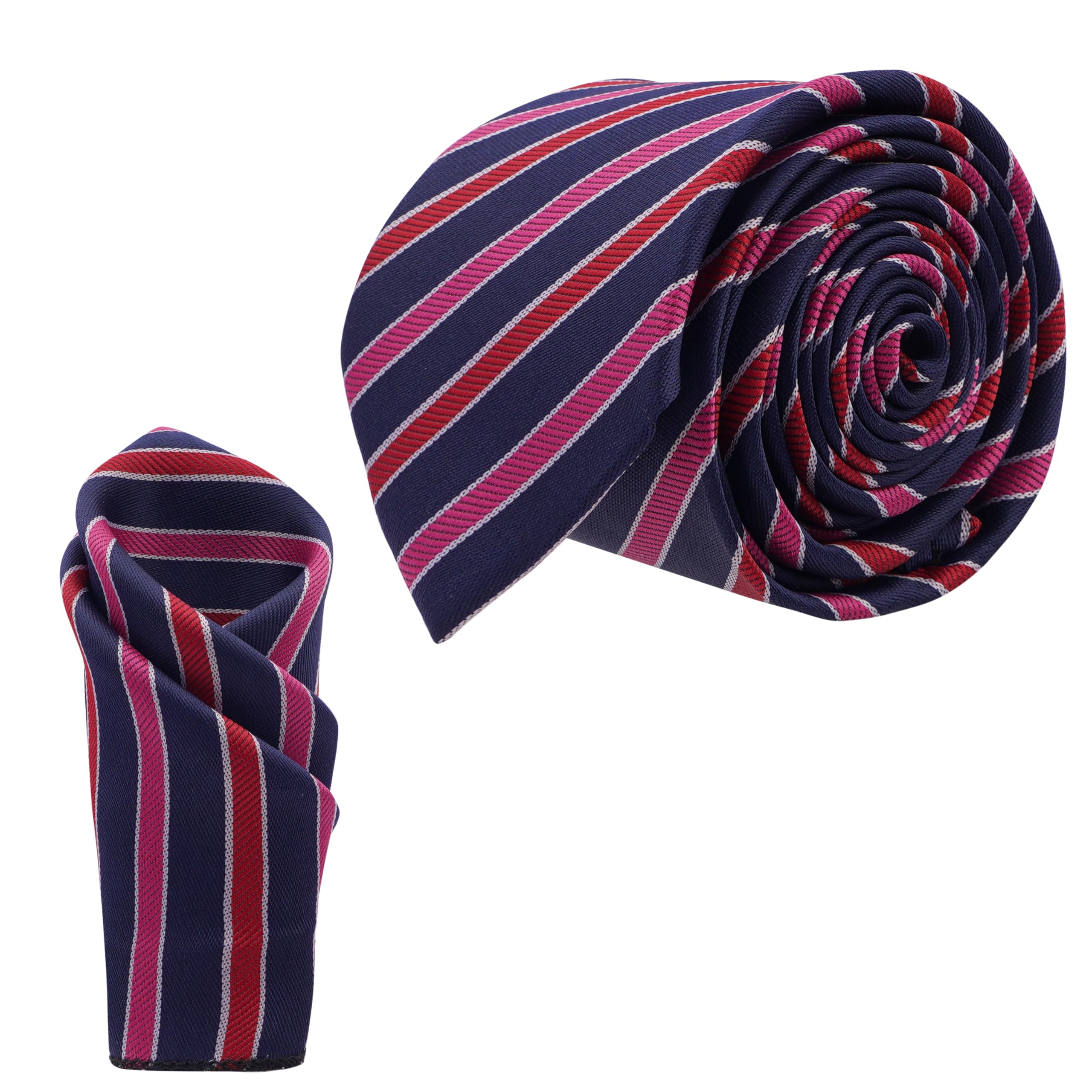 calixto Men'S Navy Blue Color With Pink & Red Stripes Ties, Micropoly Formal Necktie With Pocket Square, Silky Feel (Pack Of 2).-picture-26