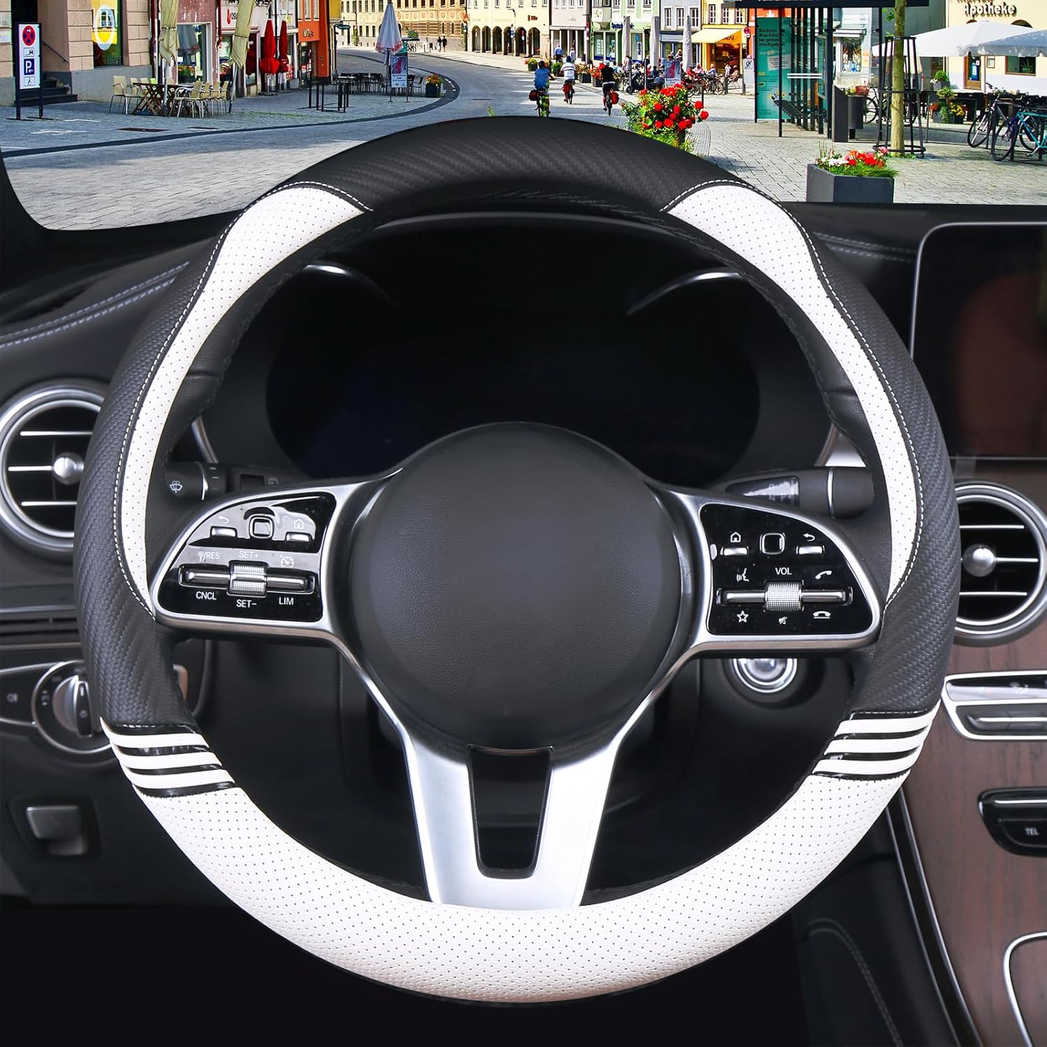 Cute Steering Wheel Cover for Women Men Leather Universal 15 inch,Black and White - Image 2