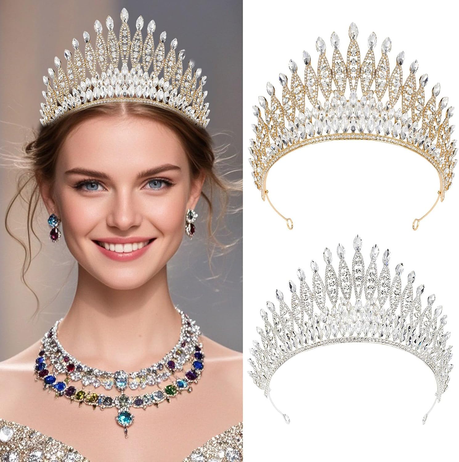Shimmering Rhinestone Wedding Headpiece AntiSlip Crown for Bridal Photography Formal & Evening Galas Glittering Wedding Headpiece