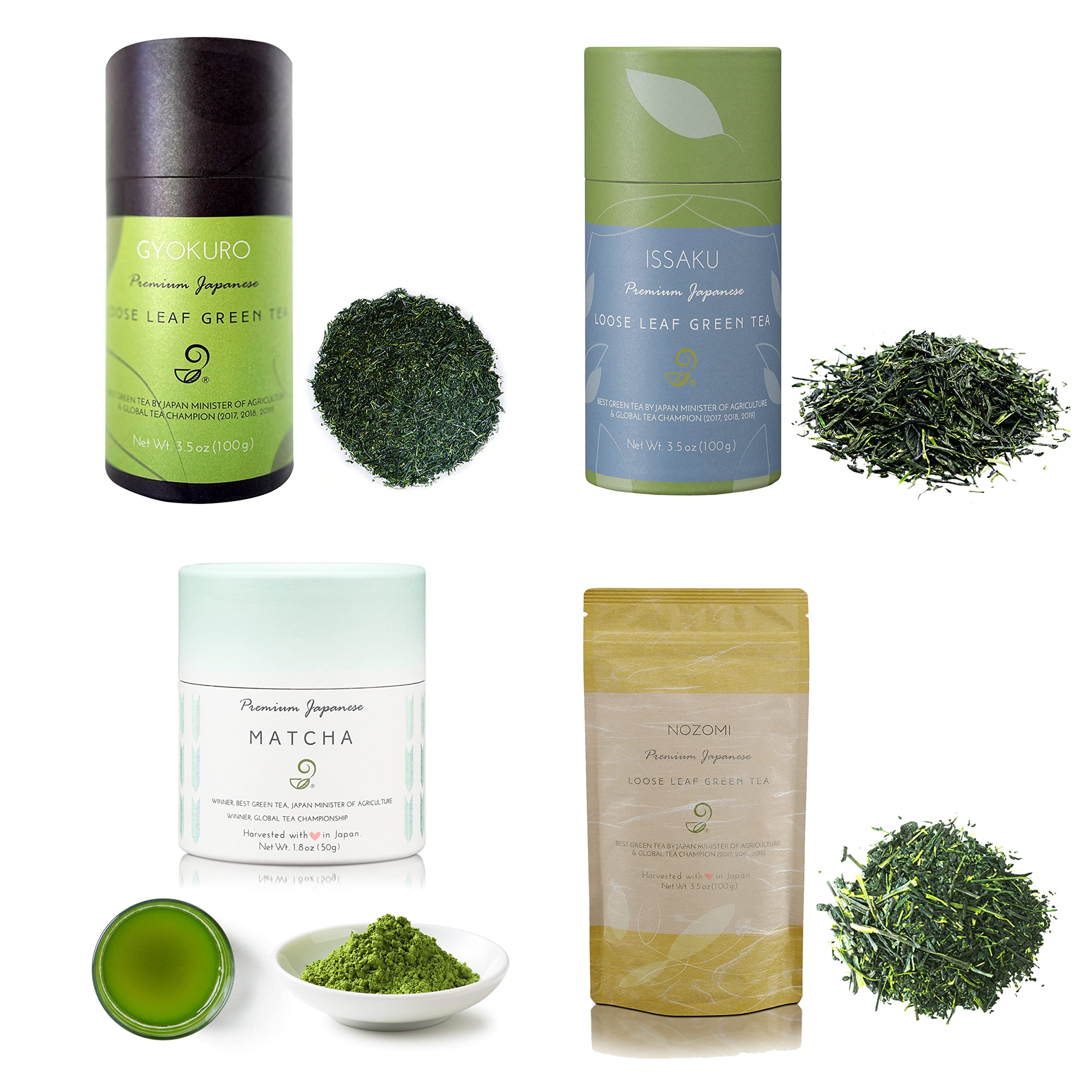 Matcha Gyokuro Issaku Nozomi Ultimate Tea Assortment from Japanese Green Tea Co Single Origin and Natural Pure Leaf