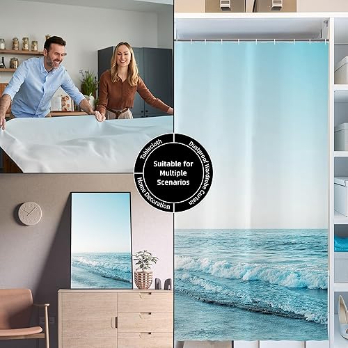 Miniatura 7 de Cortina de ducha para baño, 72 pulgadas de ancho x 72 pulgadas de alto, diseño náutico de verano, playa, olas, decoración de bañera, paisaje marino,