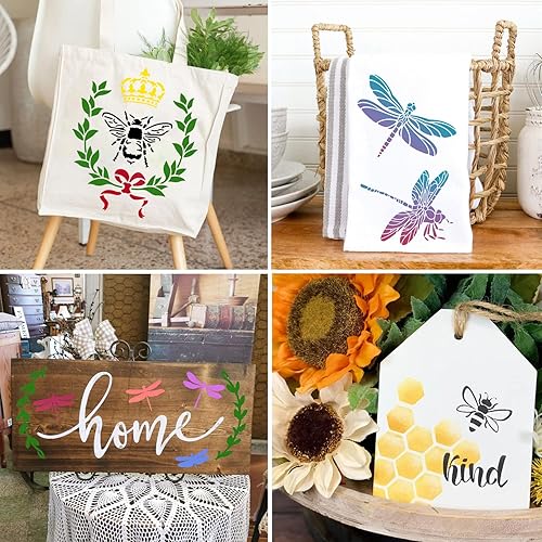 Miniatura 6 de Plantilla de panal de abeja, plantillas de libélula para pintar sobre madera, plantilla de dibujo hexagonal reutilizable para pintar en muebles,