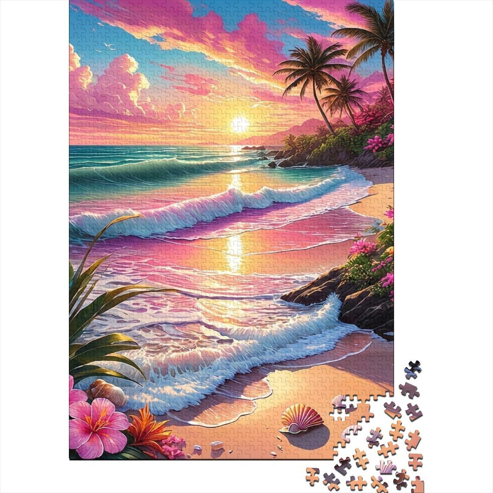 Tropical Sunset Beach_2 1000 Pieces Jigsaw Puzzles for Adults & Family Premium Cardboard Home Decoration Wall Display Gift for Women Brain Puzzle Game Jigsaw 52x38cm/1000pcs
