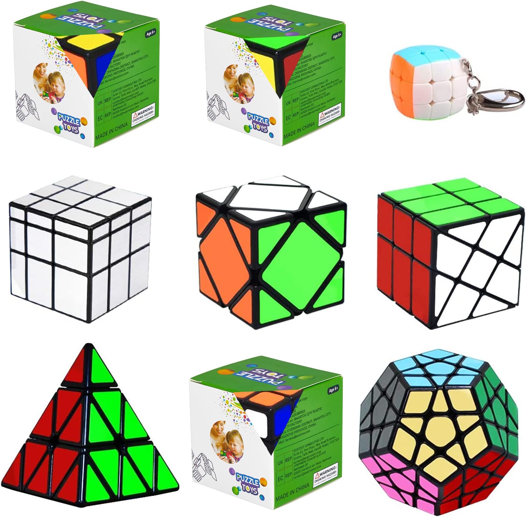 lunaoo Cube Set 2x2 3x3 4x4 Pyraminx Megaminx Mirror Skewb Fisher Bun Cube, Smooth Magic Cube Puzzle Toys Brainteaser for Kids and Adults, Pack of 9