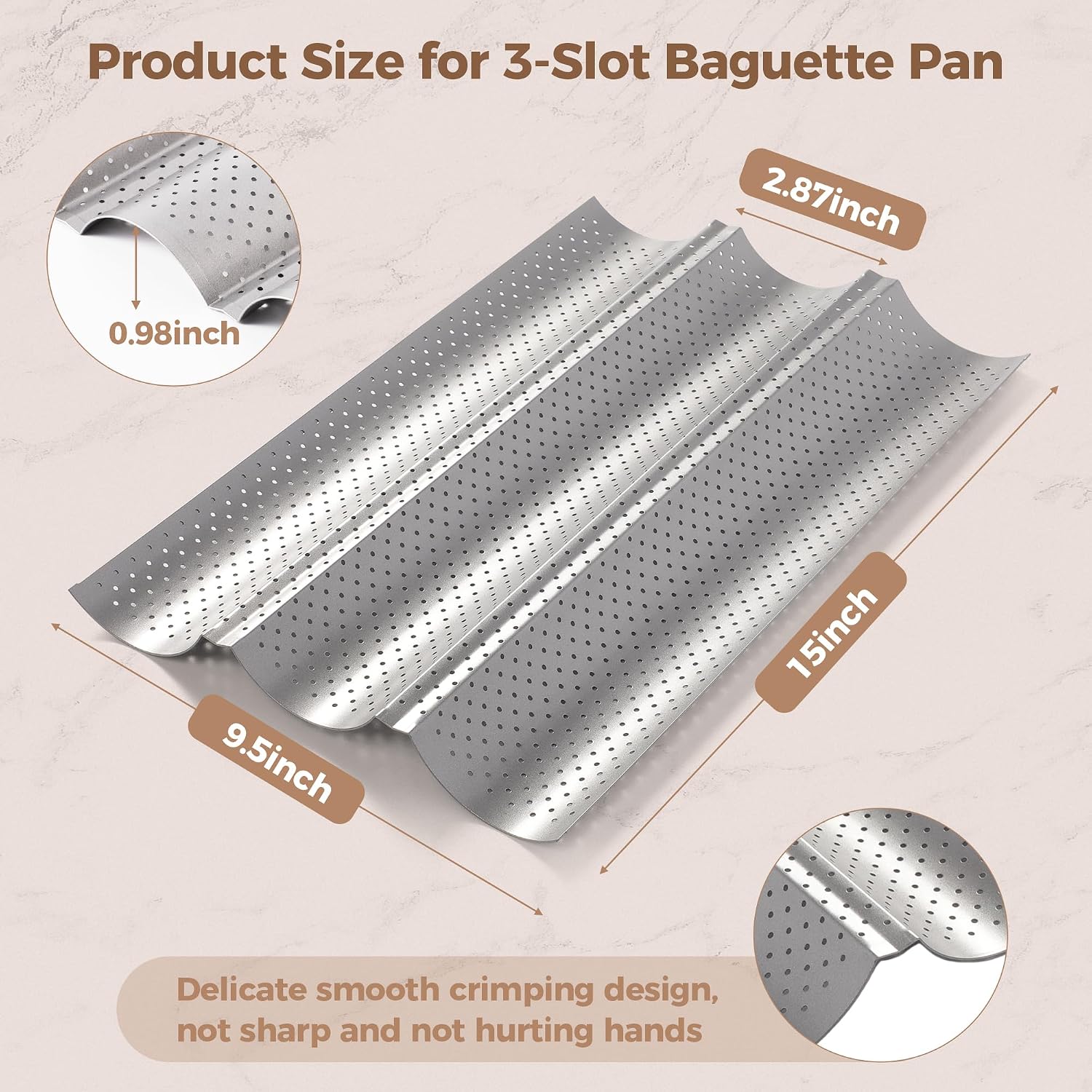 Baguette Bread Pan, 3 Loaves Nonstick Perforated French Bread Pan