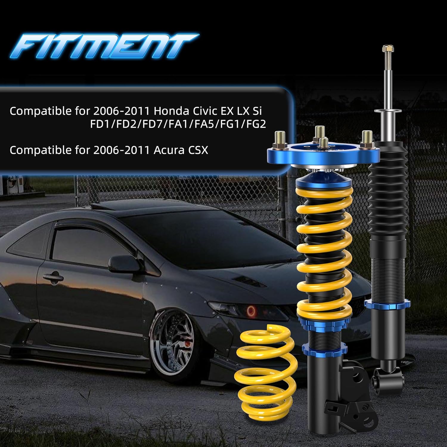 Sets of 4 Lowering Kit Height Adjustable Coilovers Suspension Coil Spring Strut Shocks Compatible for Honda Civic Acura CSX 2006 2007 2008 2009 2010 2011