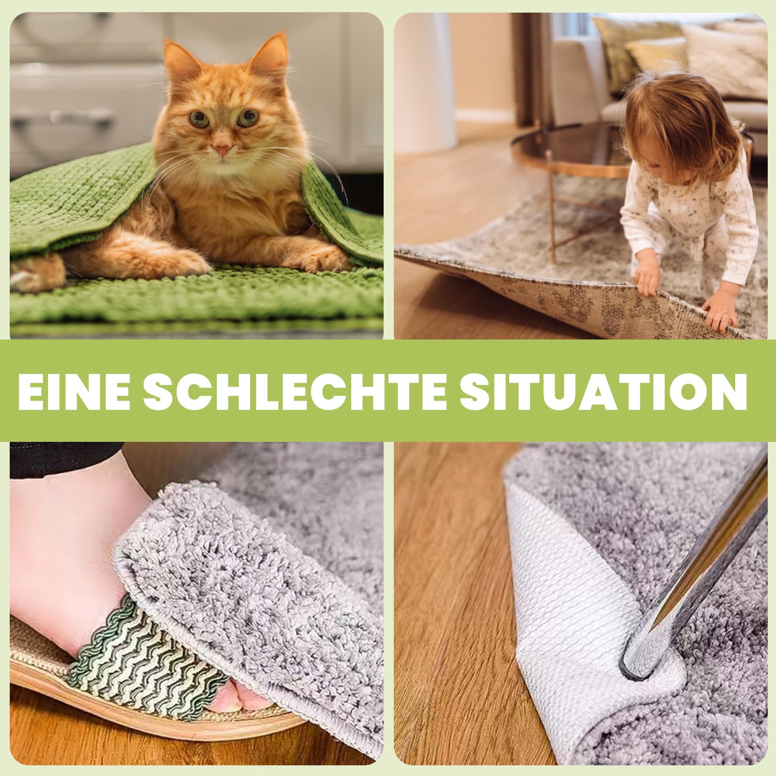 Antirutsch Teppich Aufkleber für Hartholzböden Fliesen Neue Materialien zum Anti Curling. Wiederverwendbare Teppichbänder für doppelseitige Klebeteppich Ecken Greifer. (16, weiß)